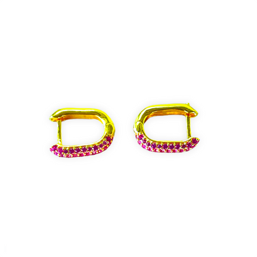 CRYSTAL Quadratische Zirkonohrringe in Fuchsia und Gold